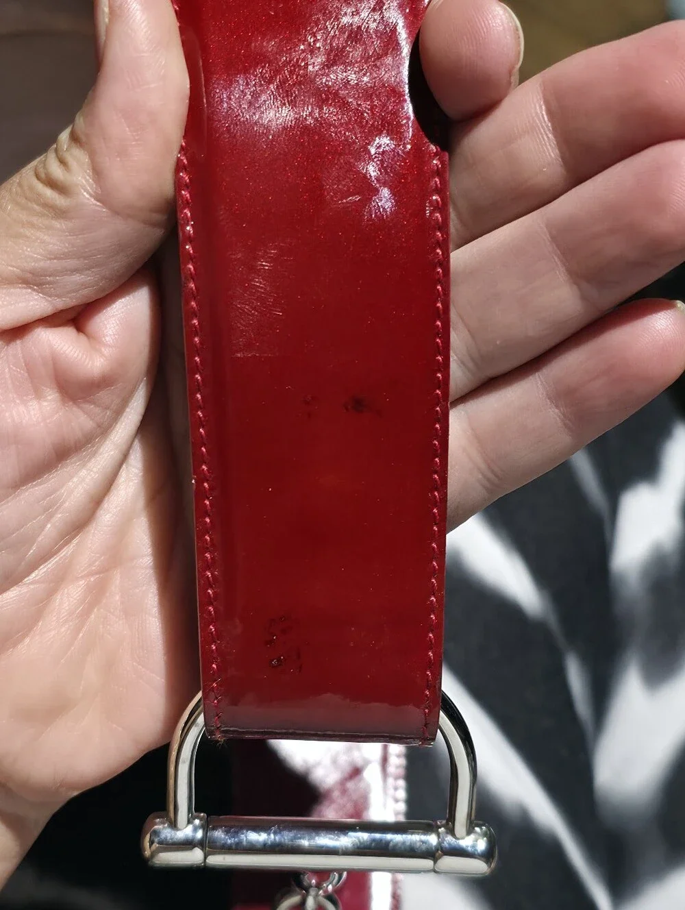 Gucci Red Patent Leather Horsebit Waist Belt with Silver Hardware
